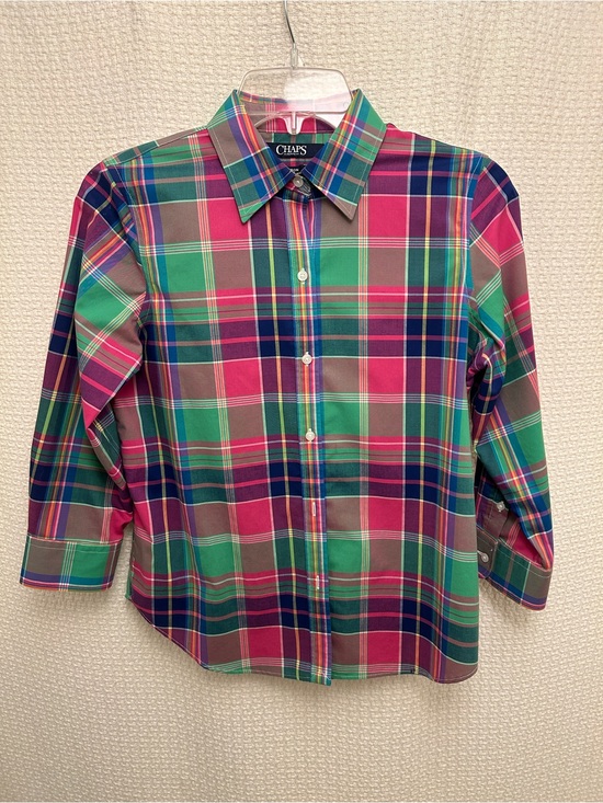 Chaps Tops - Chaps Plaid Button-Down Shirt - Green, Pink & Navy